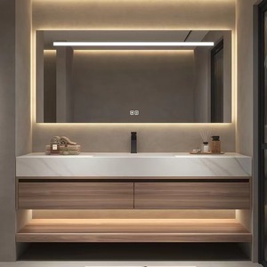 Mobile Bagno Moderno da Parete in Legno Massello con Lavabo in Ceramica e Armadietto a Specchio Intelligente - Vendita all'Ingrosso - Product Image 4