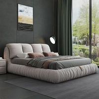 Ensemble de lit King & Queen Size au design moderne haut de gamme, lit minimaliste en velours, design crème pour chambre à coucher