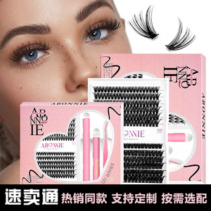 Abonnie DIY Eyelash Extension <b>Kit</b> With Glue Tweezers And Remover For False <b>Lashes</b> Curly Thick Black Cotton Stalk - Product Image 4