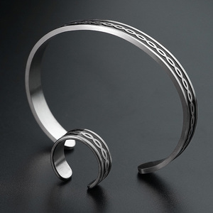 Men Women Pure Stainless Steel <b>Bracelet</b> Ring Adjustable Cuff Arthritis Relief Healing Energy Jewelry <b>Set</b> Couple Gift Wholesale - Product Image 1
