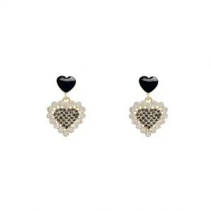 Korean Chic Fashion <b>Crystal</b> Rhinestone Black Heart Shaped Dangle <b>Stud</b> <b>Earrings</b> for Women Girls Jewelry - Product Image 6