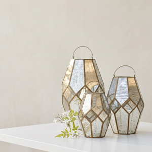 Manufacturers Popular Brass Framed Mercury Glass <b>Hexagon</b> Hurricane Candle Holders in Different Sizes - Product Image 1
