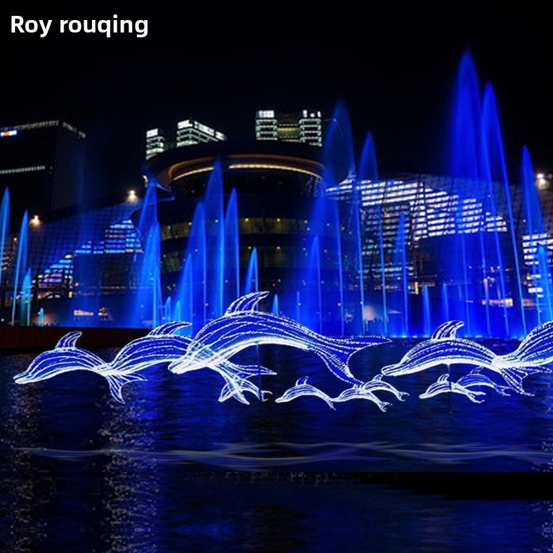 LED Dolphin Modeling Lights IP65 Rated Wrought Iron Outdoor Commercial Plaza Street Landscape Park Marine Decorative Lighting