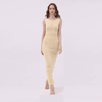 Robe Bohème en Laine pour Femme, Robe Tricotée Beige en Viscose Sans Manches