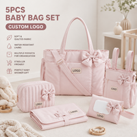 Ensemble de 5 sacs à couches pour bébé pour maman, sac de voyage matelassé, matelas à langer, pochette pour lingettes humides, organisateur de poussette, ensemble de sacs pour maman avec logo personnalisé