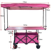 Chariot pliant à usage de stand, chariot à main pour la vente ambulante, le camping, avec hauteur réglable, roues tout-terrain extensibles et plateau.