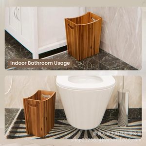 Wooden Storage Bucket Rectangular Indoor Decorative Home Use Waste Bin - Product Image 3