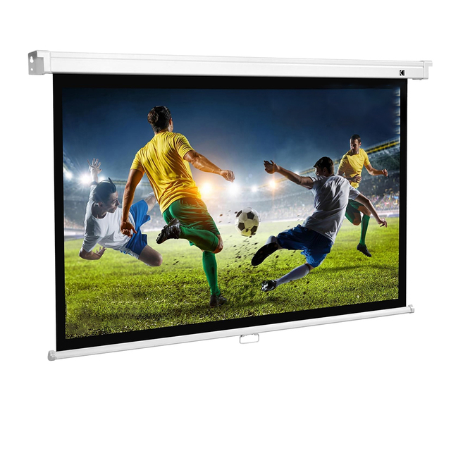 100-Inch Manual Pull-Down 4K Resolution PVC Projector Screen Home Theater Cinema 3D Style Matte White Fabric 16:9 Format Tripod