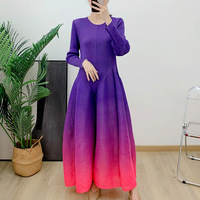 Robe longue plissée et froncée à volants, dégradé de couleurs naturelles, lavable, écologique, coupe ample trapèze, manches longues, pour l'automne