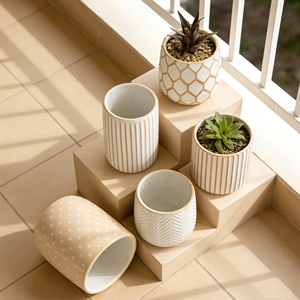 Macetas de Cerámica con Textura, Estilo Nórdico, Duraderas, para Suculentas, Color Blanco, para Hogar, Oficina, Jardín, Balcón - Product Image 4