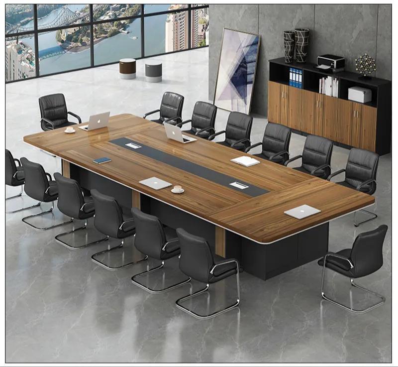 Muebles de oficina, mesa de conferencias, sala de reuniones, escritorio grande curvo, 20 personas, personalizado, multifunción, madera, color marrón, Hotel