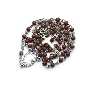 Collier chapelet en perles de bois multicolores, marron café, 7 pouces, style vintage artistique rétro, léger, unisexe, vente en gros - Product Image 3