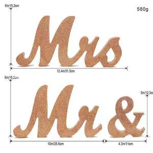 Mr & Mrs Wooden <b>Letter</b> <b>Ornaments</b> 30x15cm Gold Elegant Wedding Decorations for Valentine's Day Engagement Photos - Product Image 5