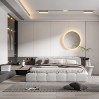 Ensemble de meubles de chambre à coucher modernes et minimalistes sur mesure : lit en bois, armoire, table de chevet, meuble de rangement pour hôtel et villa