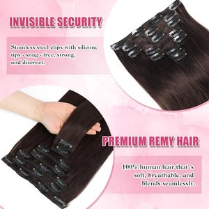 Extensions de cheveux à clipser 100% Remy Lisses 120g 7 pièces Double Trame 18 pouces Brun Foncé Tissages Invisibles Sans Couture pour Femmes - Product Image 4