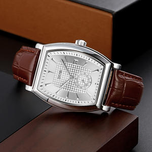 Montre carrée pour <span class=keywords><strong>homme</strong></span> JHT Fashion Wine Barrel, boîtier en alliage de zinc, bracelet en <span class=keywords><strong>cuir</strong></span>, résistante à l'eau 30M, calendrier, montre à quartz pour affaires - Product Image 2