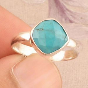 925 Sterling <b>Silver</b> Bezel Setting Turquoise Brilliant Cut Handmade Classic <b>Boho</b> Dainty Solitaire <b>Ring</b> Certified Wedding Party - Product Image 1