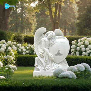 Статуя ангела на коленях с сердцем, мемориальный памятник из белого мрамора, скульптура для надгробия - Product Image 3