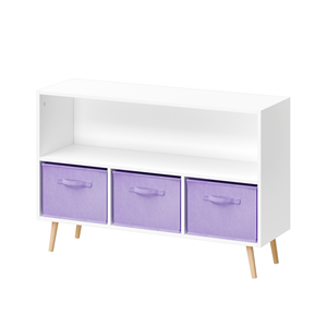 White &amp; Purple 3 Drawer Kids Bookcase with Collapsible Fabric Bins, Safe Wooden Toy Storage Organizer <strong>for</strong> <strong>Children</strong> <strong>s</strong> Room - Product Image 3