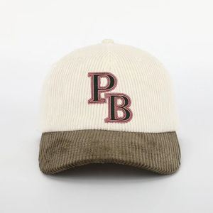 Chapeau en velours côtelé beige pour hommes et femmes avec logo brodé tendance personnalisé 6 panneaux Casquette de golf de baseball OEM unisexe de haute qualité - Product Image 2