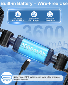 USB/3000mAh Car Back Seat <b>Fan</b> Adjustable Angle Dual <b>Heads</b> Car <b>Fans</b> for Rear Seat Passenger - Product Image 4