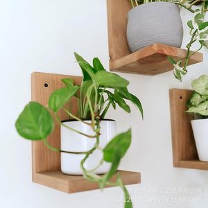 Wooden <b>Wall</b> <b>Mounted</b> <b>Shelf</b> Rectangle Durable Storage Rack For Plants And Decorative Vases Bathroom Use - Product Image 1