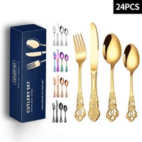 Ensemble de couverts de luxe en acier inoxydable de style royal, poli miroir doré, 24 pièces, pour les mariages