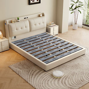 Cadre de <span class=keywords><strong>lit</strong></span> moderne en bois massif, taille king, queen, full, <span class=keywords><strong>lit</strong></span> double rembourré en tissu doux avec table de chevet - Product Image 3