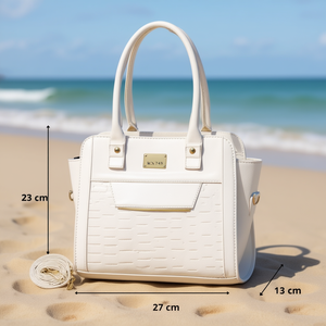 Bolso de Playa de Lujo Blanco para Mujer Fana Amira M3747 27x23x13 cm con Cierre Abierto y Asa Única, Bolso Casual - Product Image 2