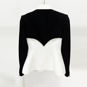 Blazer de Mujer <span class=keywords><strong>Camila</strong></span>, a Cuadros Blanco y Negro, Tejido Antiarrugas, 100% Algodón, Corte Entallado, Talla Grande - Product Image 6