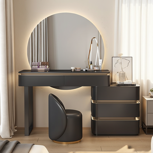 Nouveau produit : Meuble-lavabo autoportant moderne et minimaliste en bois massif couleur crème, table de toilette tout-en-un pour chambre à coucher - Product Image 3