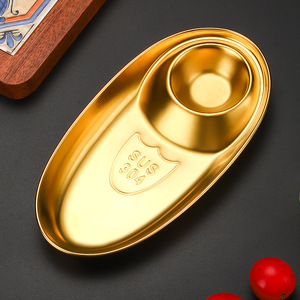 NEWELL personalizado estilo coreano de acero inoxidable Snack Dumplings Golden Oval Division Plato de inmersión Bandeja Plato de patatas fritas - Product Image 6