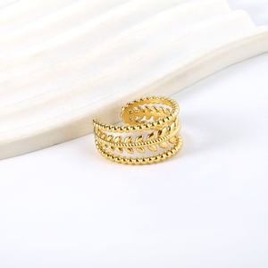 แหวนแฟชั่นดีไซน์มินิมอล หนา ชุบทอง 18K สแตนเลสสตีล ลายใบไม้แบบเปิด ปรับขนาดได้ สำหรับผู้หญิง - Product Image 5