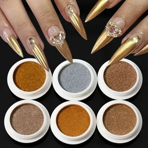 Poudre à ongles effet miroir chromé métallique 6 couleurs/ensemble, paillettes holographiques caméléon, poussière de manucure or rose champagne, poudre à ongles DIY - Product Image 4