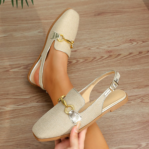 Sandales Baotou à boucle métallique tendance pour <span class=keywords><strong>femme</strong></span>, nouvelle collection automne 2025, antidérapantes, élégantes, à bout pointu et talon plat - Product Image 2