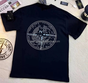 Camiseta informal corta con insignia de brújula clásica de tendencia de verano Camiseta estampada de algodón puro - Product Image 1