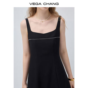 Robe nuisette VEGA CHANG personnalisée style français à col carré avec surpiqûres contrastées, nouvelle conception cintrée à la taille pour femme - Product Image 4