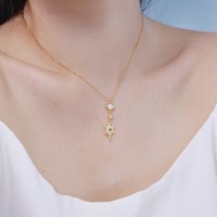 Dylam Vintage Elegant S925 Sterling Silver Chain Opal Hexagram Pendant Necklace Blue Star 18K Gold Plated Necklaces For Women