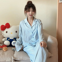Nouvel ensemble de pyjamas décontractés pour couple, à rayures bleues et motif cocotier, en coton pur, à manches longues et col à revers, collection automne