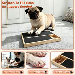 Wooden Pet <b>Scratching</b> Board With Food Tray <b>For</b> <b>Cats</b> And Dogs Durable Solid Wood Multi Compartment Design Natural Color - Product Image 5