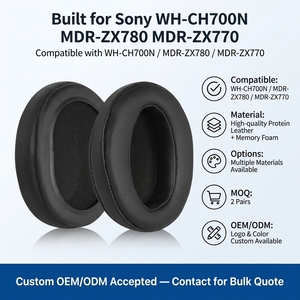 Coussinets d'oreille de remplacement en cuir protéiné pour casques supra-auriculaires Sony <span class=keywords><strong>WH</strong></span>-<span class=keywords><strong>CH700N</strong></span> MDR-ZX780 MDR-ZX770 - Product Image 2