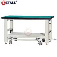 Banc de travail robuste Detall avec plateau en bois massif hêtre 50 mm, pieds en acier, support de mors et crochets de serrage pour atelier professionnel