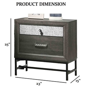 Contemporary Nightstand With Metal Legs And Acrylic Handle Gray Finish Bedroom Furniture - Product Image 3