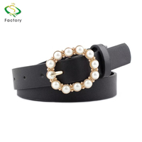 Ceinture Décontractée Femme en Cuir PU Tendance avec Boucle Japonaise Perle, Couleur Unie, Polyvalente, Décorative pour Jeans, Matériau Alliage, Modèle Quatre