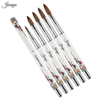 Kuas Nail Art Akrilik Gagang Logam Putih Motif Bunga Peony Buatan Tangan Laris Manis Ferrule Perak Bulu Sable Kolinsky Asli