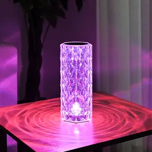 New Product Rose Crystal Table Lamp Romantic Portable Rechargeable touch Night Light