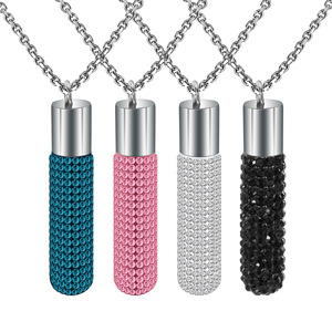 Stainless Steel <b>Lipstick</b> Pendant Necklace 7MM Pave Setting Crystal Chain Elegant Clavicle Jewelry Blue Pink White Black - Product Image 1