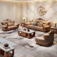 Ensemble de canapés modulaires en cuir véritable de luxe vintage avec rembourrage en éponge pour la décoration de villa