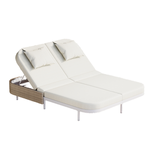 Banc de patio extérieur moderne pour hôtel, dossier réglable en 5 positions, résistant à l'eau, en rotin et fer, avec coussins beiges - Product Image 1