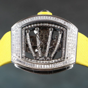 Reloj Tourbillon Premium con Diamantes, Diseño de Esfera Abierta, Mecánico, de Alta Gama para Hombre, con Correa de Tela Amarilla - Product Image 4